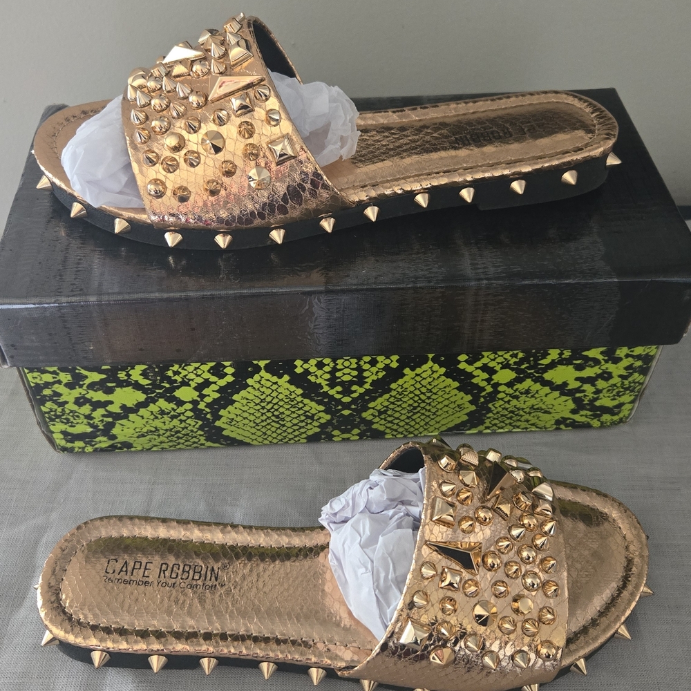 Cape Robbin Rose Gold Studded Snake~Slide Sandals